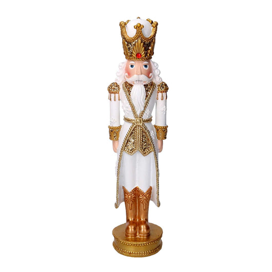 Soldatino Schiaccianoci in resina bianco e oro cm 9,5x8xh45,5