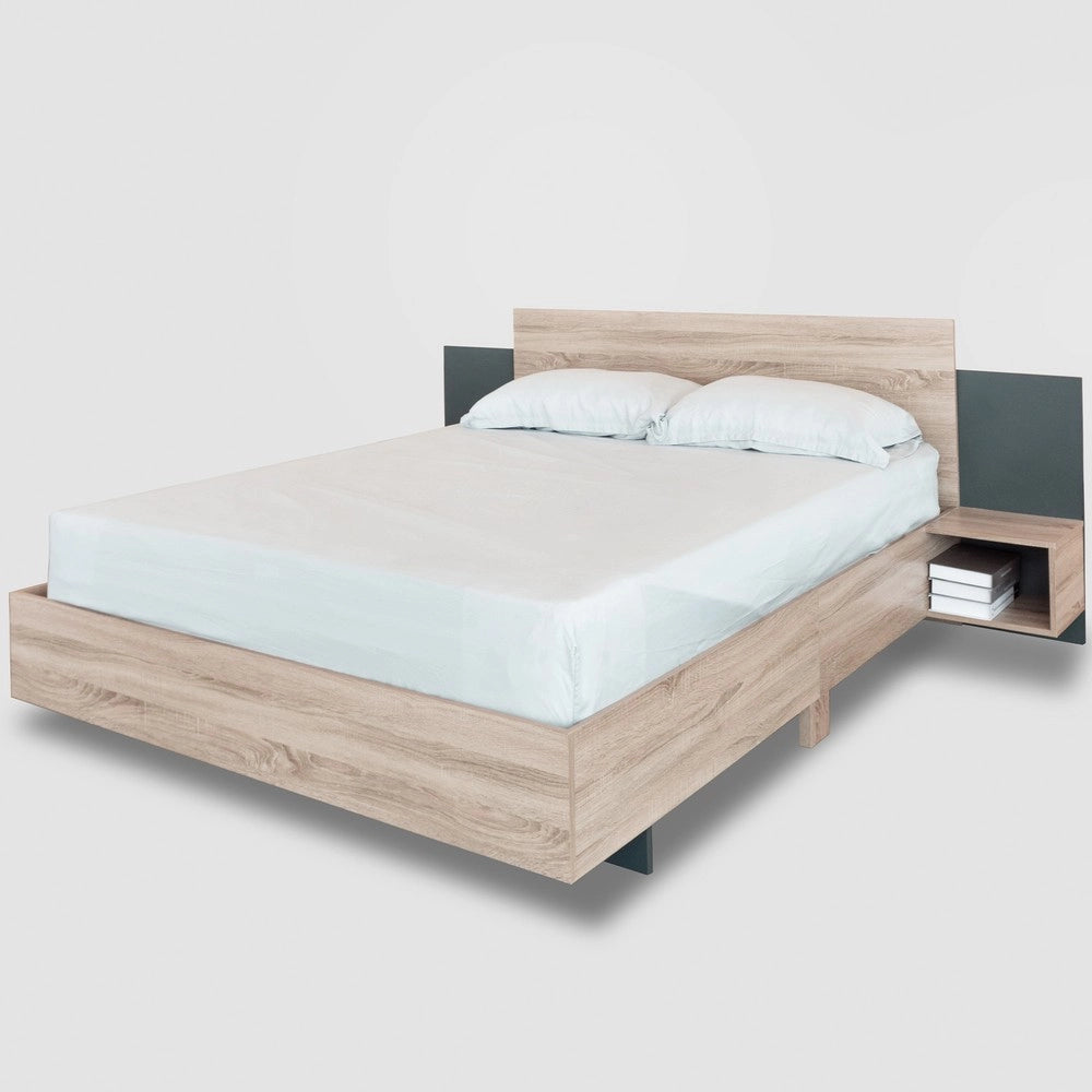 Letto Matrimoniale in Legno con 2 Comodini ¨C MINIMAL ¨C Rovere Sonoma/Grigio Scuro 160x200