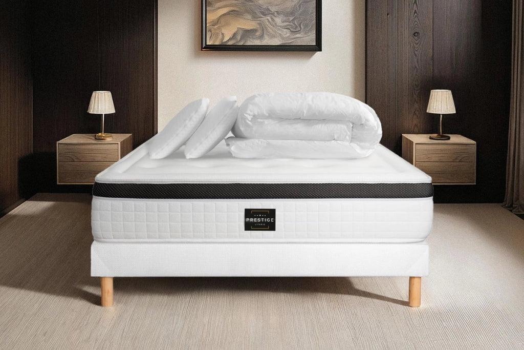 Pacchetto letto completo - Materasso 200x200cm + Box spring con doghe (kit) + 2 cuscini + Piumino - Privilège