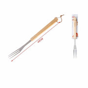 Trade Shop - Forchettone 3 Rebbi Per Barbecue Grigliata 40cm In Acciaio Manico Legno 2406328 -