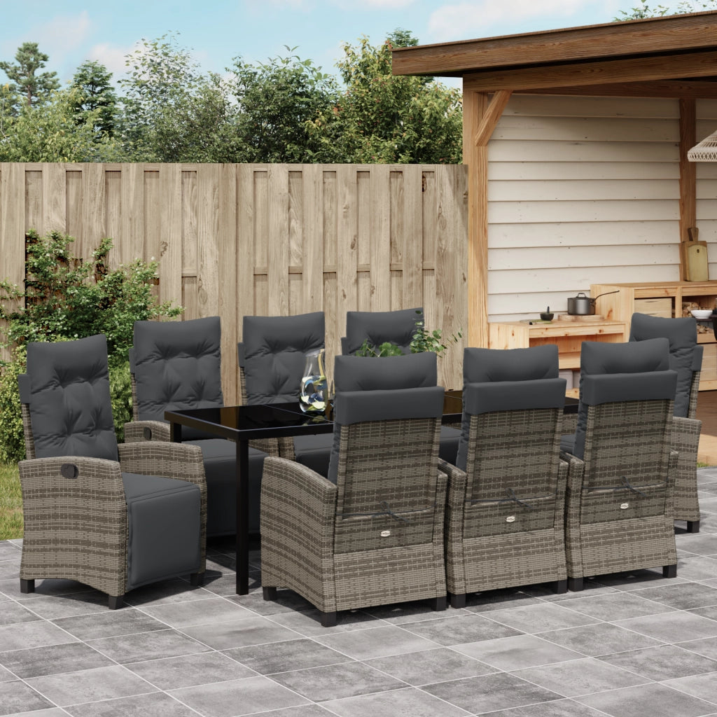 Set di mobili da giardino da 9 pezzi in rattan poliestere grigio