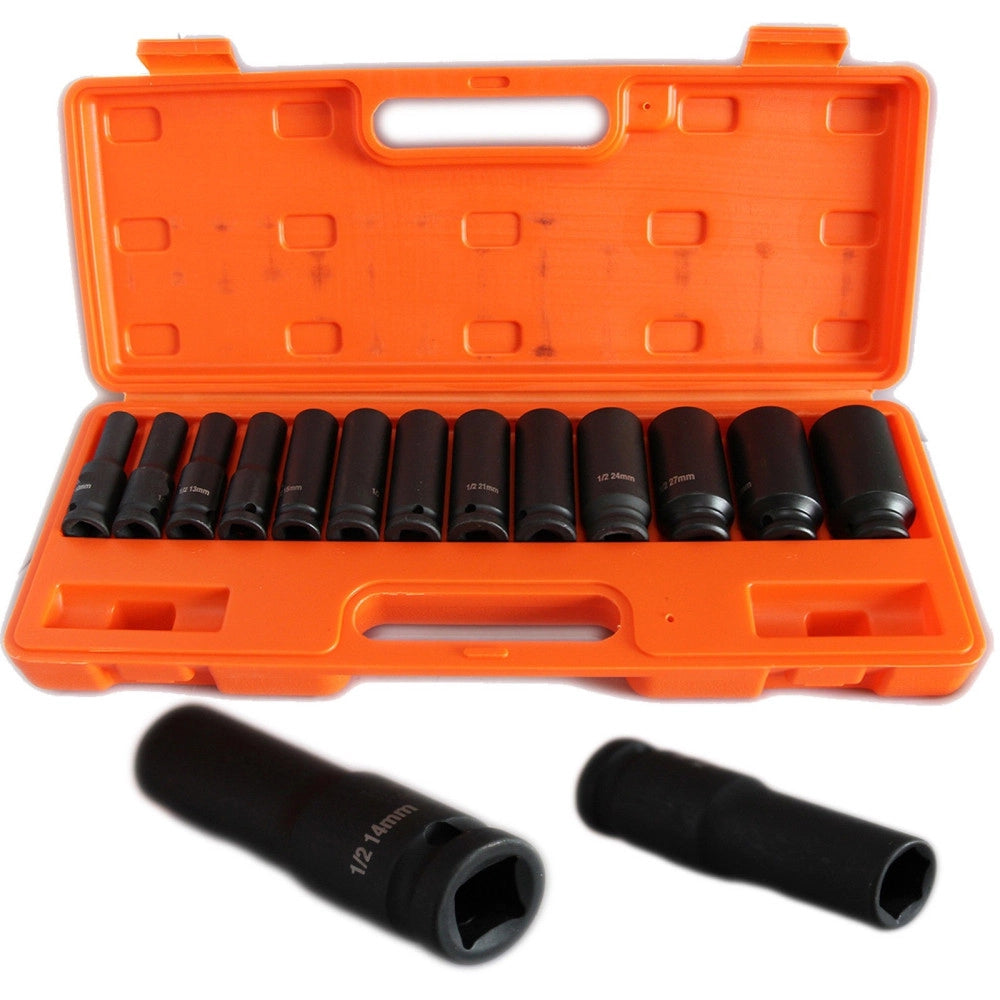 Trade Shop - 13 Bussole Per Pistola Avvitatore Pneumatica Esagonali Attacco 1/2" Da 10-32 Mm -
