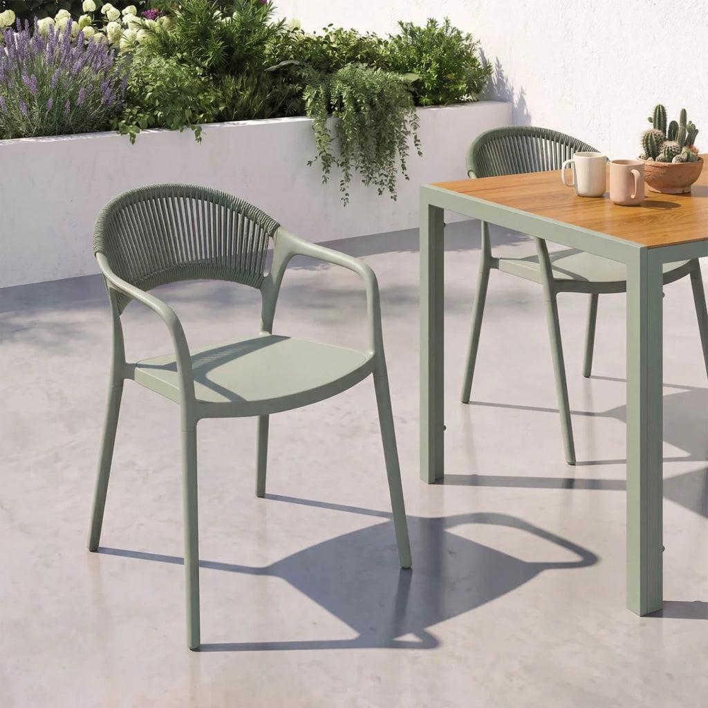 IDMarket - Set di 4 sedie da giardino impilabili ODELIA in polipropilene e cordame verde