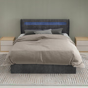 Letto imbottito 140x200 - Xylo - Grigio con LED e struttura sollevabile