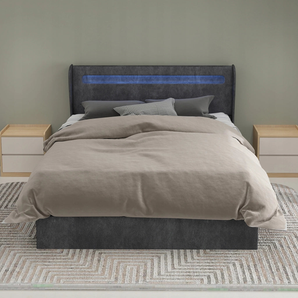 Letto imbottito 140x200 - Xylo - Grigio con LED e struttura sollevabile