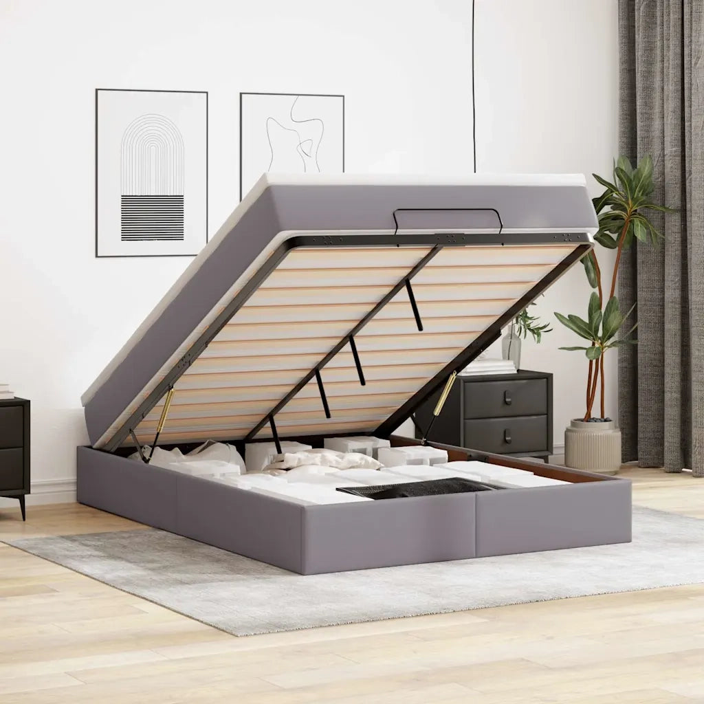 Struttura Letto Pouf con Materasso Grigio 140x200 cm Similpelle 3311044