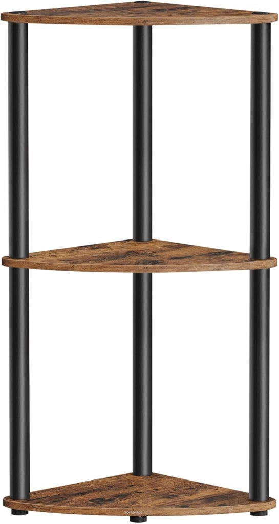 SONGMICS HOME Montaggio Super Veloce Senza Attrezzi, Scaffale Angolare a 5 Ripiani, Scaffale Autoportante, 38,3 x 27 x 139 cm, per Soggiorno, Camera da Letto, Cucina, Marrone Vintage LBC610K01