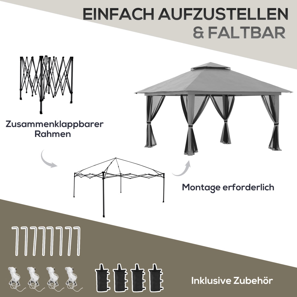 GAZEBO Pop-Up 392x392 cm Grigio Scuro in ferro con pareti laterali
