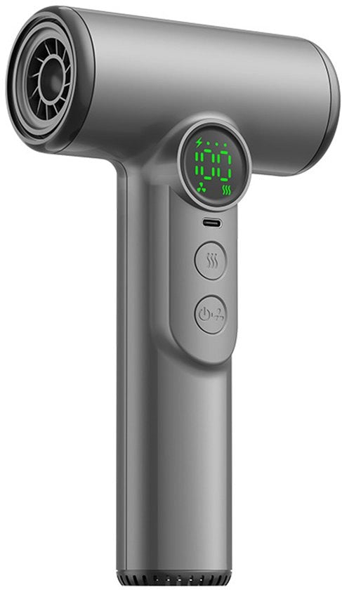 Föhn Professionale a Batteria, 3 Velocità e 3 Temperatura, Batteria Ricaricabile via USB, 200W, Föhn Portatile con Display Digitale per Donne, Spiaggia e Campeggio