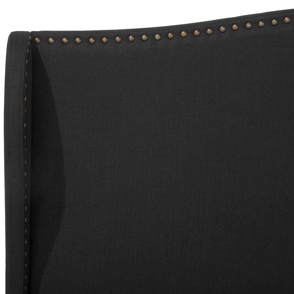 Letto rivestimento in tessuto Nero Gambe in legno scuro 180 x 200 cm Retro