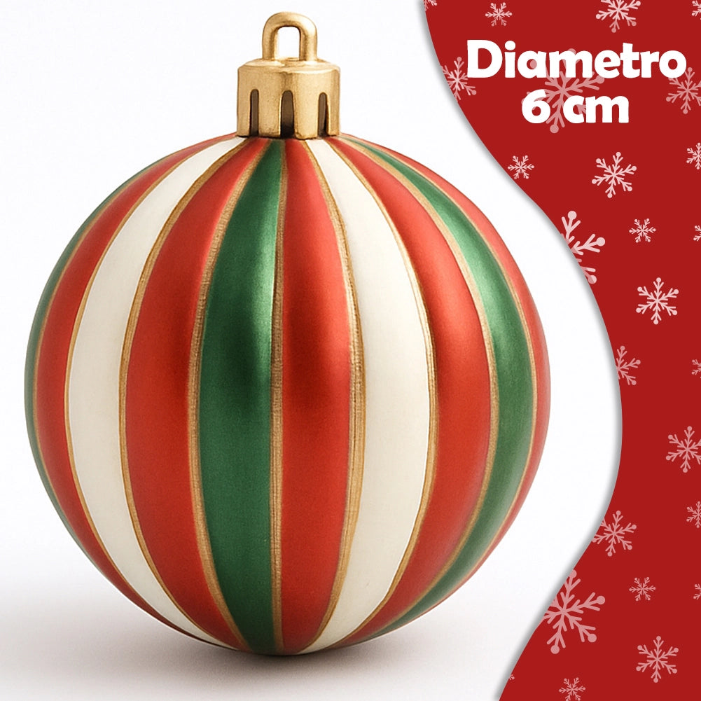 Box 24 Palline di Natale per Albero Sfere Natalizie Bianco Rosso e Verde da 6cm
