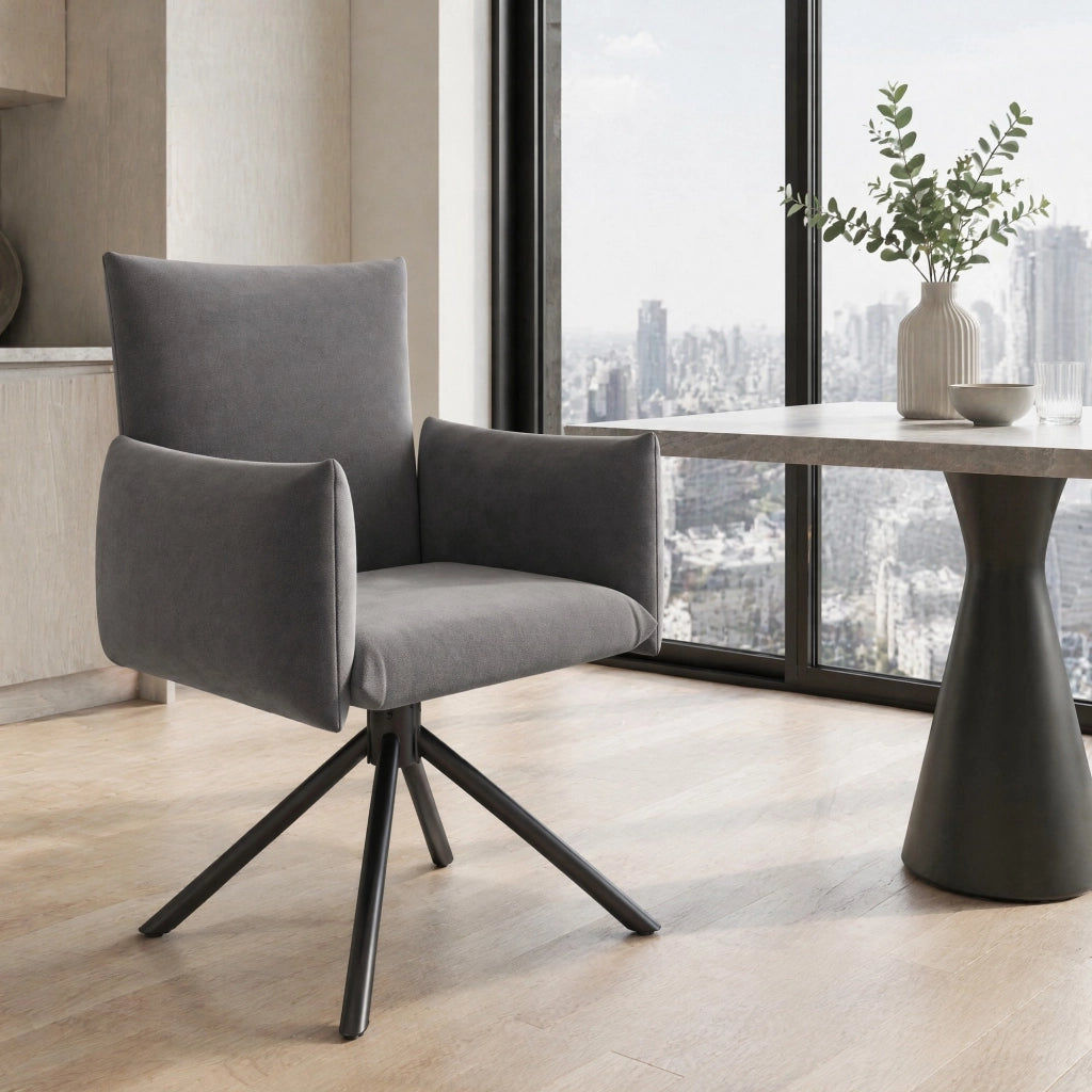 Set di 2 sedie da pranzo girevoli 360° in velluto grigio con braccioli e gambe in metallo