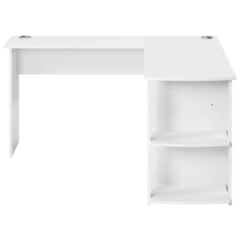 Scrivania ad angolo 140x140x75 cm con 2 ripiani; bianca