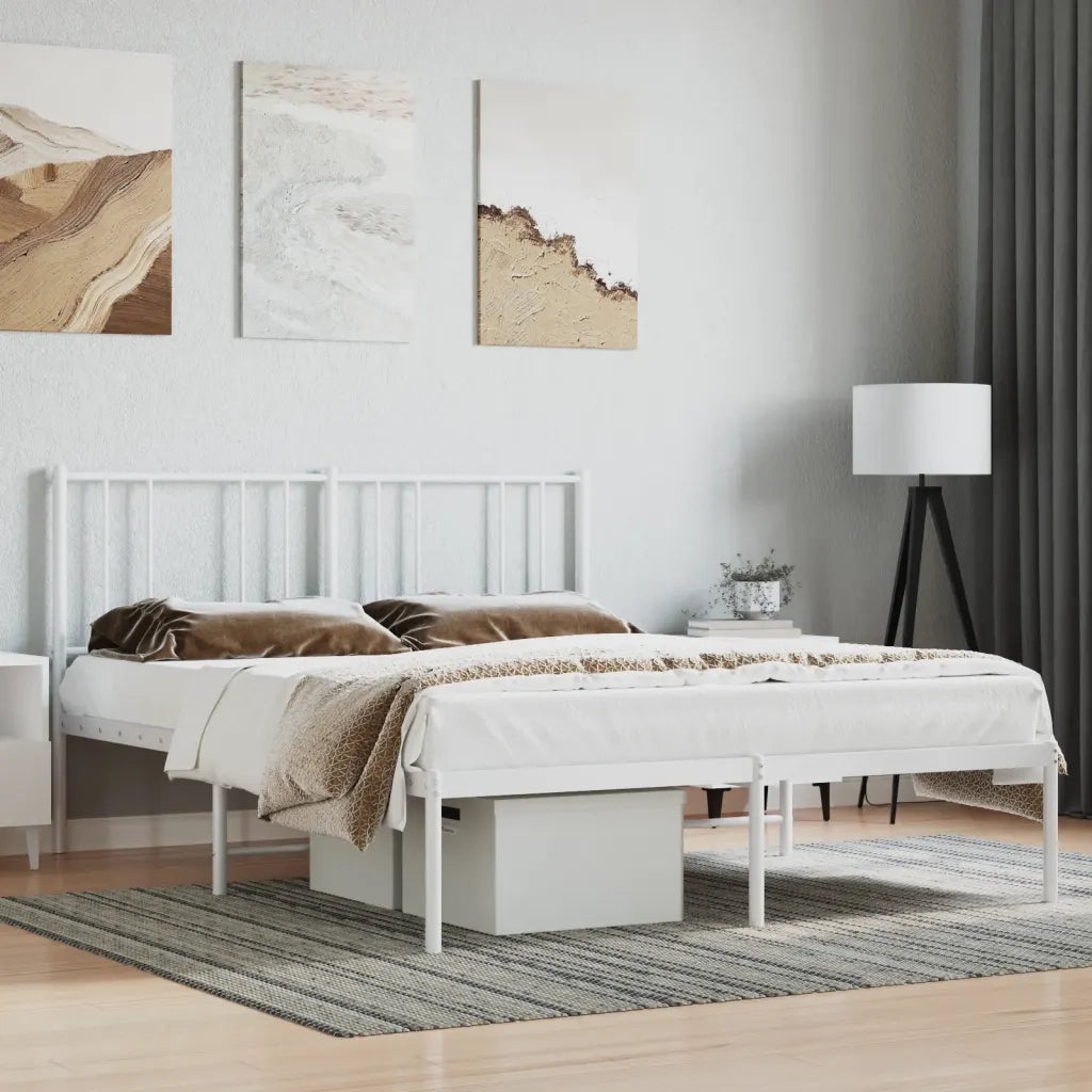 Giroletto con Testiera-Struttura Letto con testiera Metallo Bianco 140x190 cm 125318
