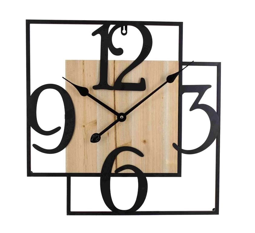 OROLOGIO MODERNO DA PARETE IN METALLO E LEGNO 50X50 CM