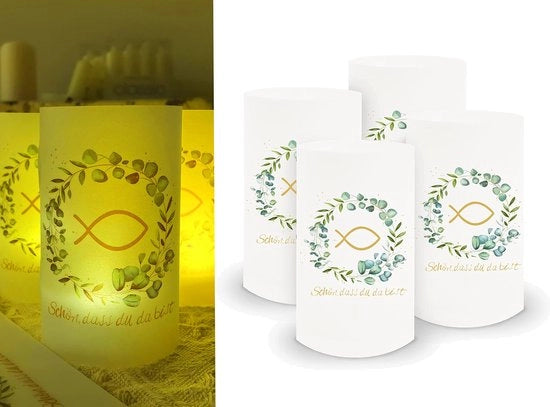 Luminaria a vento 10 cm - Luce da tavolo - Copertura - Adatto per candele elettriche/LED - Ideale per la decorazione di tavola - Comunione/Confermazione - Candela elettrica