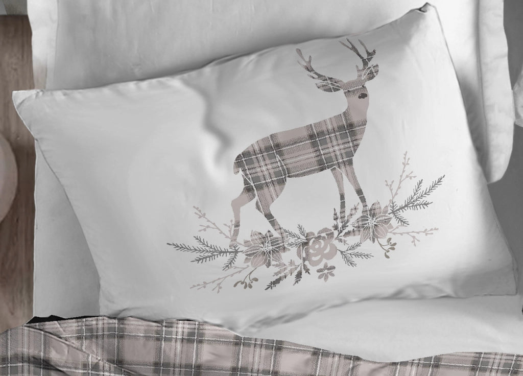 Copripiumino Sacco Piumone Cotone Flanella Pensieri Delicati Dis. Tartan Cervo - Matrimoniale - Beige