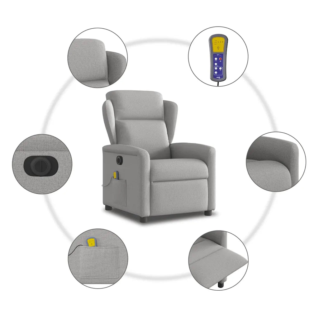 Divano Sedia-Poltrona Reclinabile Massaggio Elettrica Grigio Nuvola Tessuto 669629
