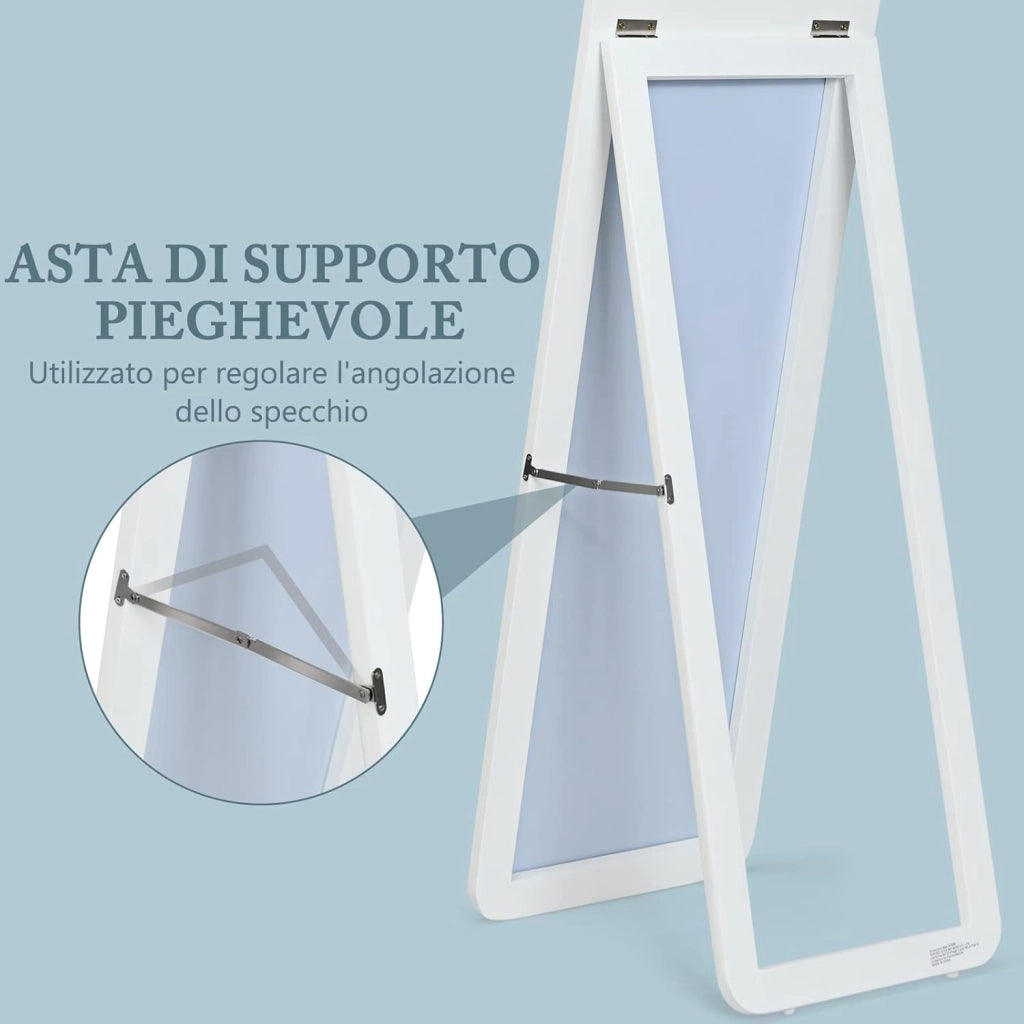 2 in 1 Specchio da Parete/da Terra con Telaio in Legno Massiccio, Ideale per Corridoio, Spogliatoio, 160 x 37 cm, Bianco
