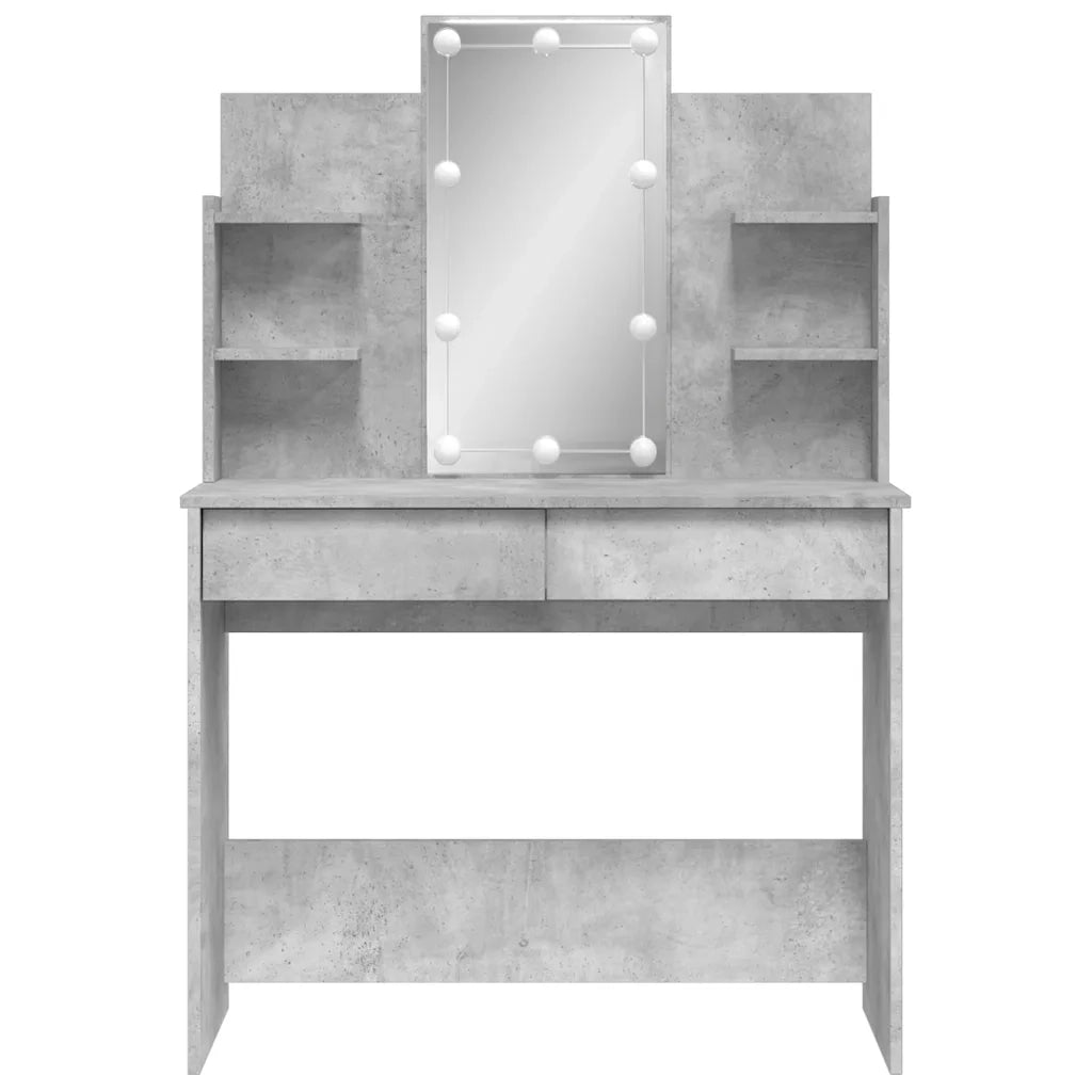 Toeletta | Tavolo da Trucco con Luci LED Grigio Cemento 96x40x142 cm