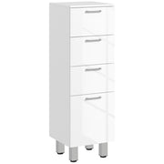 Mobiletto Bagno in Truciolato con 4 Cassetti e Base Rialzata, 30x30x93 cm, Bianco