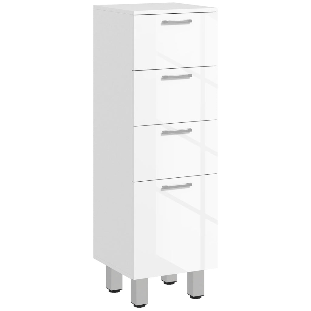 Mobiletto Bagno in Truciolato con 4 Cassetti e Base Rialzata, 30x30x93 cm, Bianco