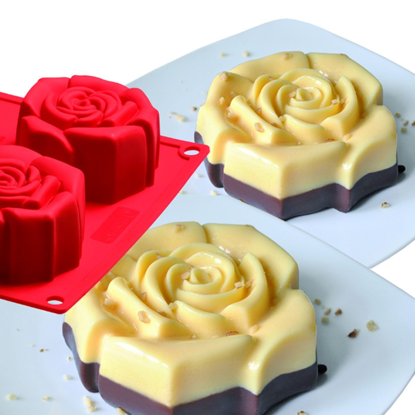 Stampo in silicone rosa fiorita 6 porzioni