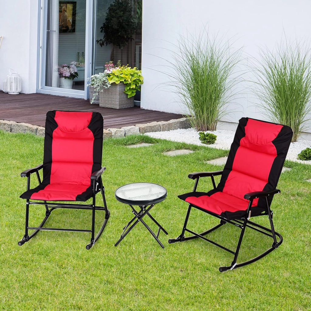 Set di sedie a dondolo pieghevoli, per balcone, set da 3 pezzi, con 1 tavolino e 2 sedie a dondolo, da giardino, per esterni, balcone, set per 2 persone, per balcone, giardino (blu)