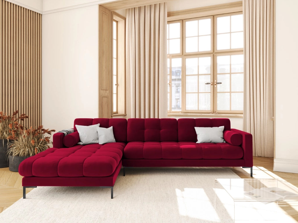 Cosmopolitan Design - Divano angolare sinistro "Bali" 5 posti in velluto rosso 