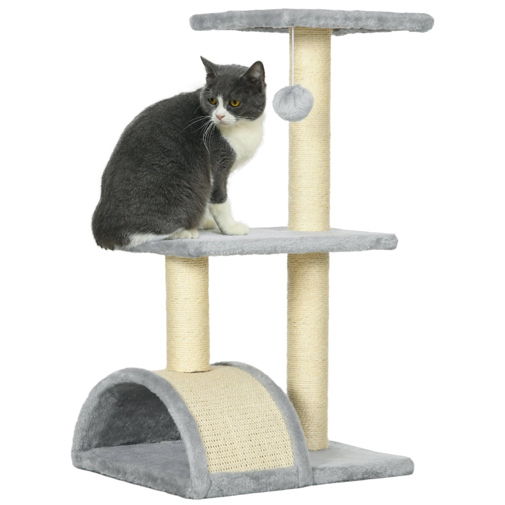 Albero Tiragraffi per Gatti a 3 Livelli 40x35x72 cm con Tiragraffi Grigio Chiaro
