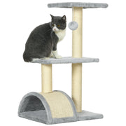Albero Tiragraffi per Gatti a 3 Livelli 40x35x72 cm con Tiragraffi Grigio Chiaro