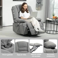Poltrona Sollevabile Relax Elettrica, Funzione Massaggio e Calore, Inclinazione Regolabile, Poggi Piedi, Telecomandi, Grigio