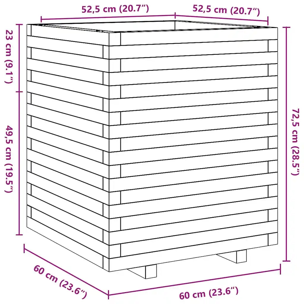 Fioriera | Cassetta per fiori | Vaso da Giardino Bianca 60x60x72,5cm Legno Massello di Pino