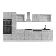 Vicco Cucina componibile Cemento/Bianco 350 cm con armadio alto, senza piano di lavoro