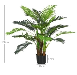 Palma artificiale verde in plastica con 5 tronchi, 105 cm