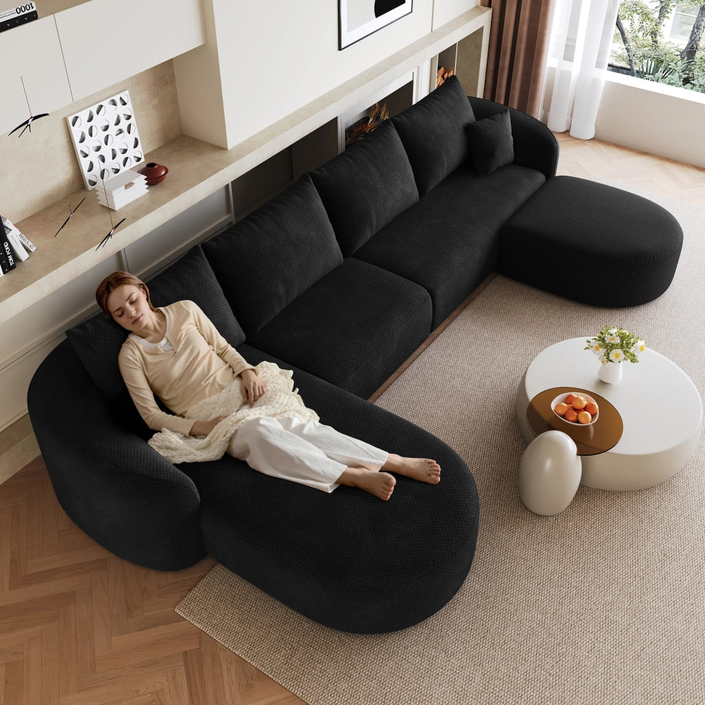 Divano angolare modulare senza montaggio in tessuto nero per soggiorno e camera da letto 336 × 168 × 85 cm