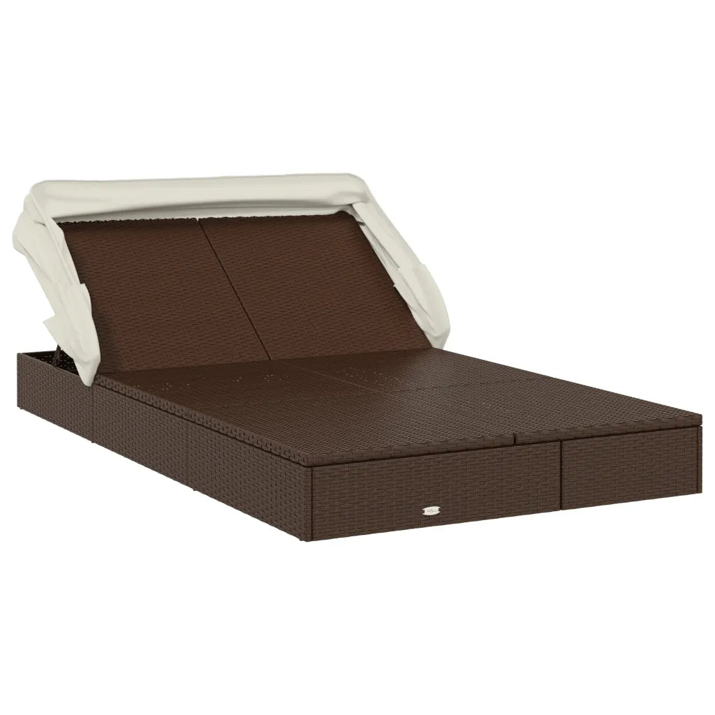 Sdraio da giardino | Lettino Doppio Tetto Pieghevole Marrone 213x63x97 cm Polyrattan