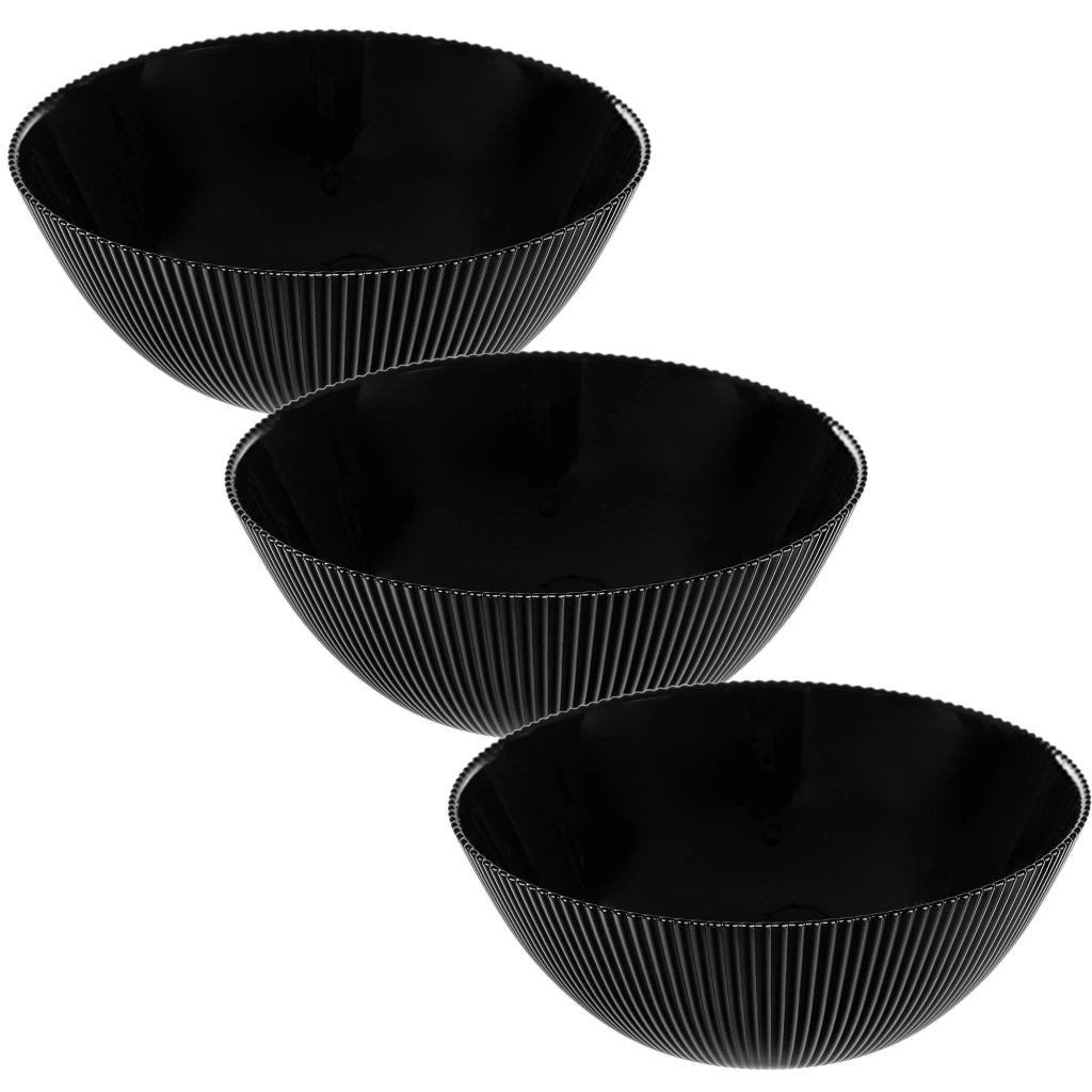 Set di 3 ciotole da insalata KADAX in vetro da 20 cm per zuppe e snack, nere, scanalate.