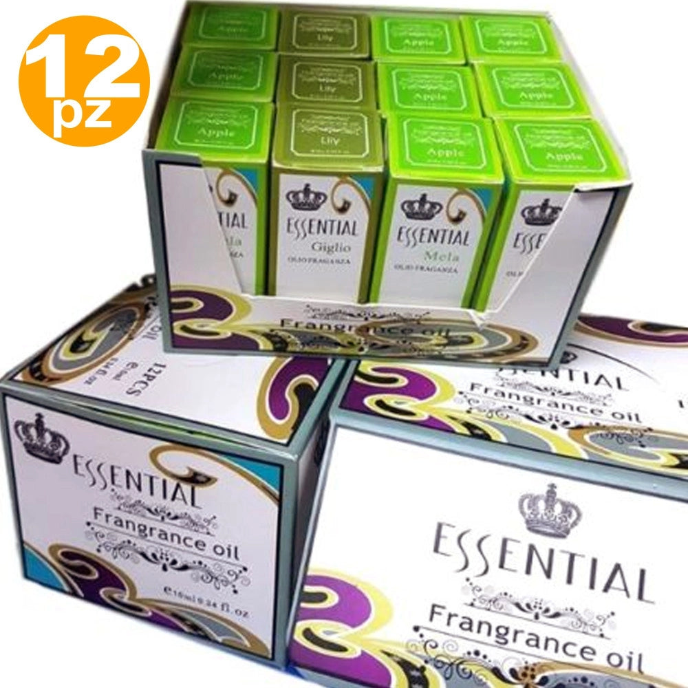 Trade Shop - Set 12 Profumatori Ambiente Ricarica Oli Essenziali Aromaterapia Profumo 10ml -