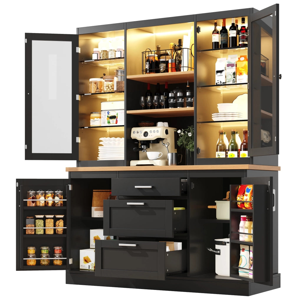 Mobile Cucina con LED Smart ¨C Xylo ¨C Nero/Bianco/Verde, 3 Cassetti, 185x140x40
