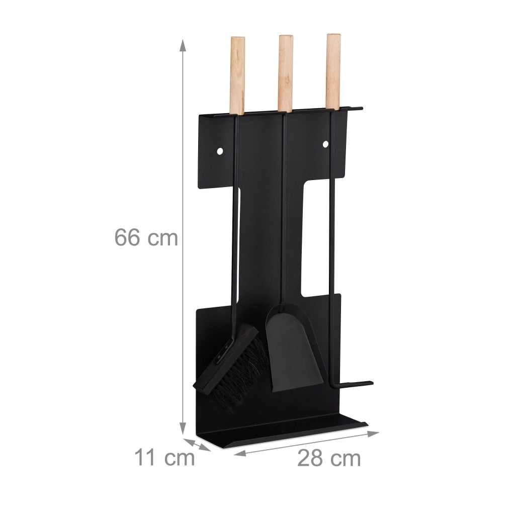Set di 4 attrezzi per camino in acciaio con accessori: pala spazzola supporto attizzatoio nero 13_0002443