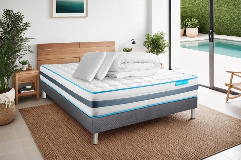 Pacchetto letto completo - Materasso 180x200cm + Box spring con doghe (kit) + 2 cuscini + Piumino - BodyFlex