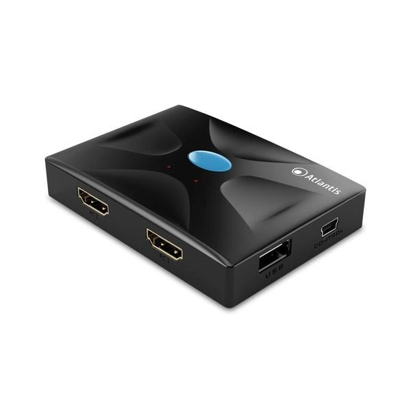 Kvm hdmi atlantis p021-mthk02 switch usb tastiera, mouse, video hdmi a 2 porte ingresso/uscita include 2 cavi di collegam.