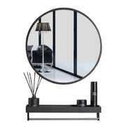 Specchio rotondo VALORA con mensola per bagno e ingresso, nero 80 cm