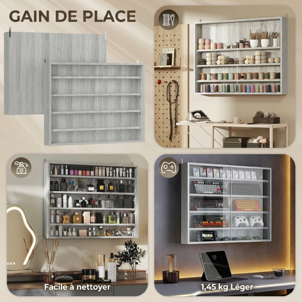 Libreria a muro con ante ¨C zephmum ¨C grigio 80x60x9.5 cm