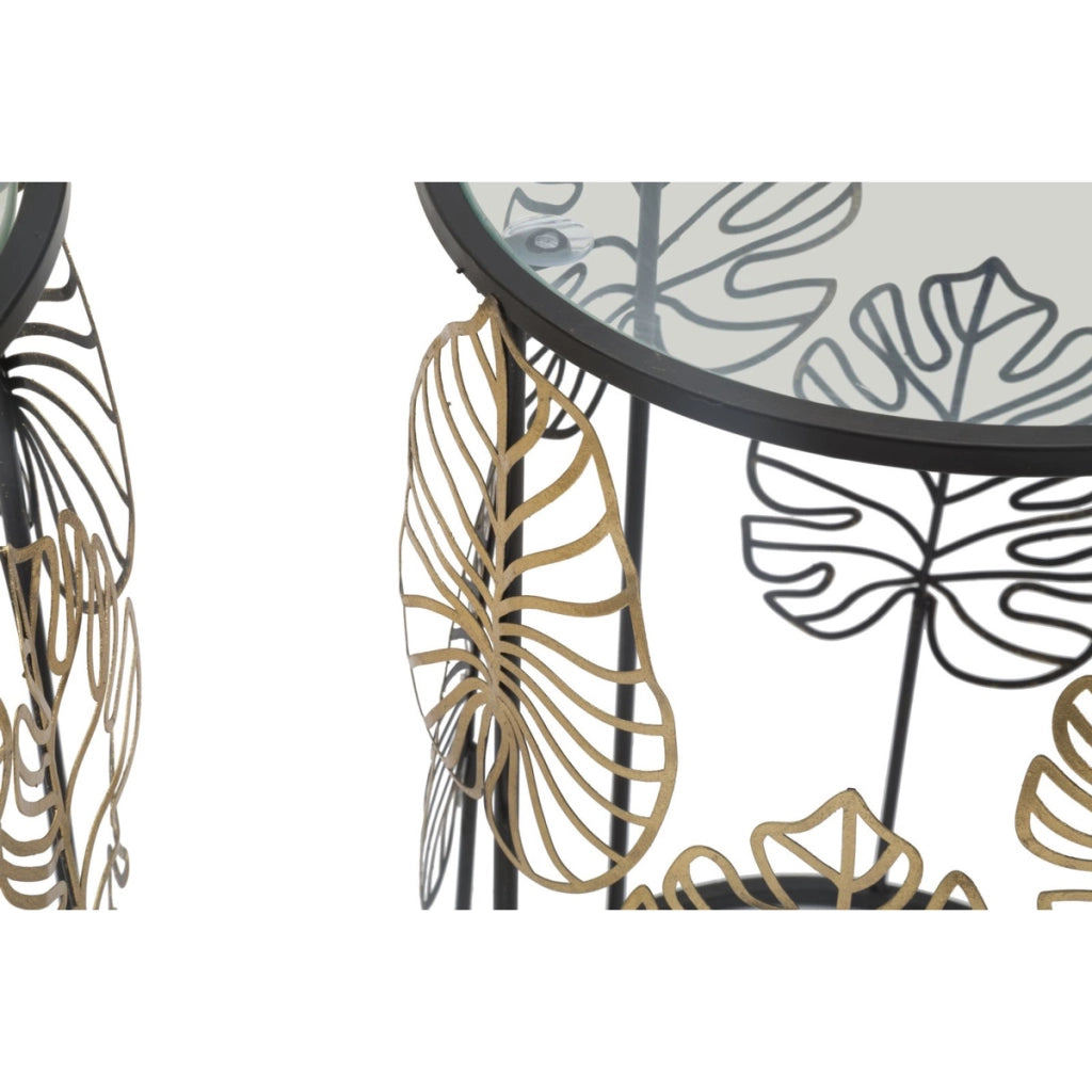 Set di Tavolini Foglia 67, Nero, Metallo, 38x38x55 cm