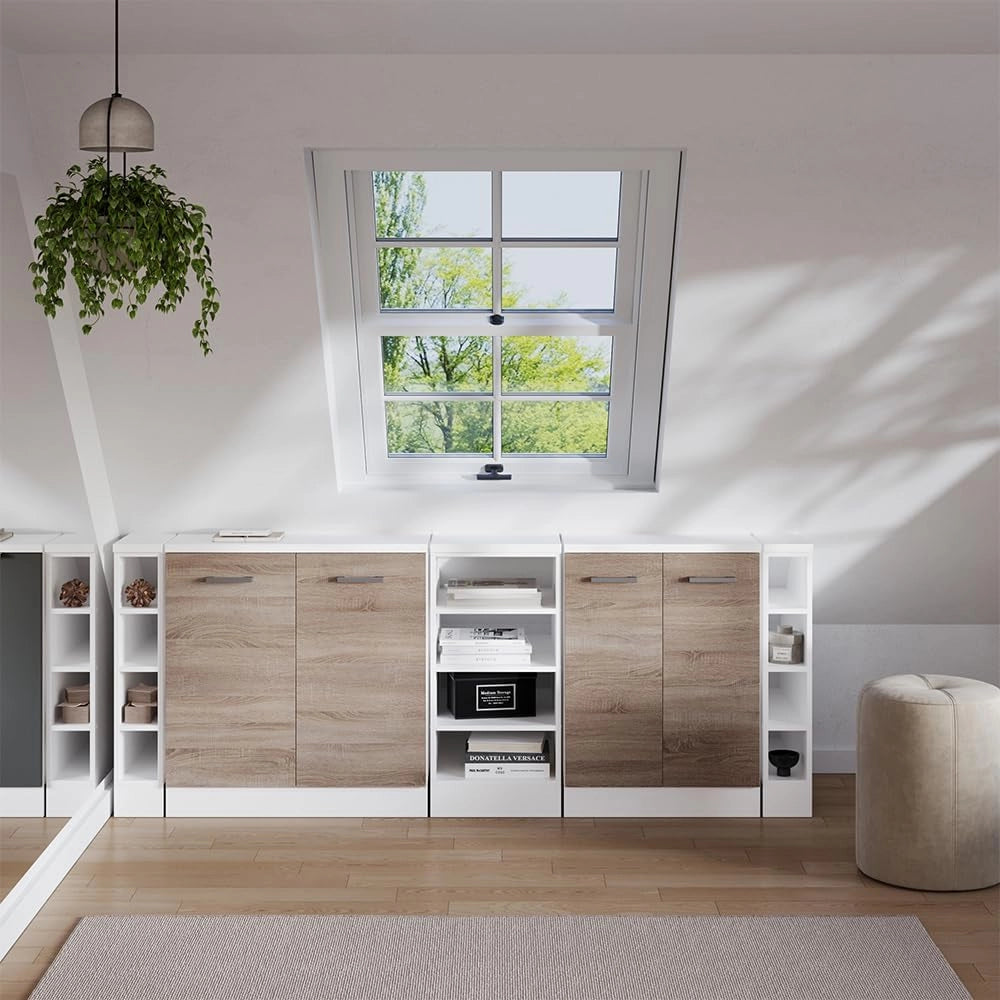 Set di mobili sottotetto Rion, Sonoma, 210 cm Set di 5 carcasse armadio profondità 60 cm, adatto per il salvaspazio sotto tetti spioventi
