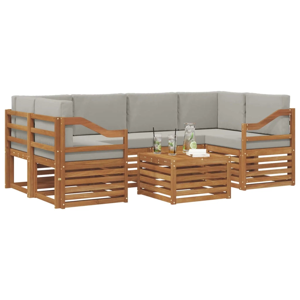 Set di divani da esterno 7 pcs Grigio Naturale e Chiaro