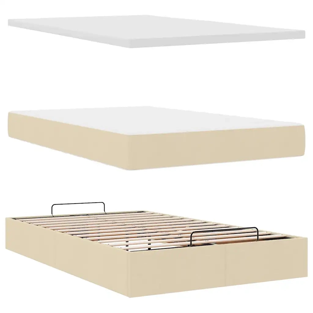 Struttura Letto Pouf con Materasso Crema 120x190 cm in Tessuto 3313145