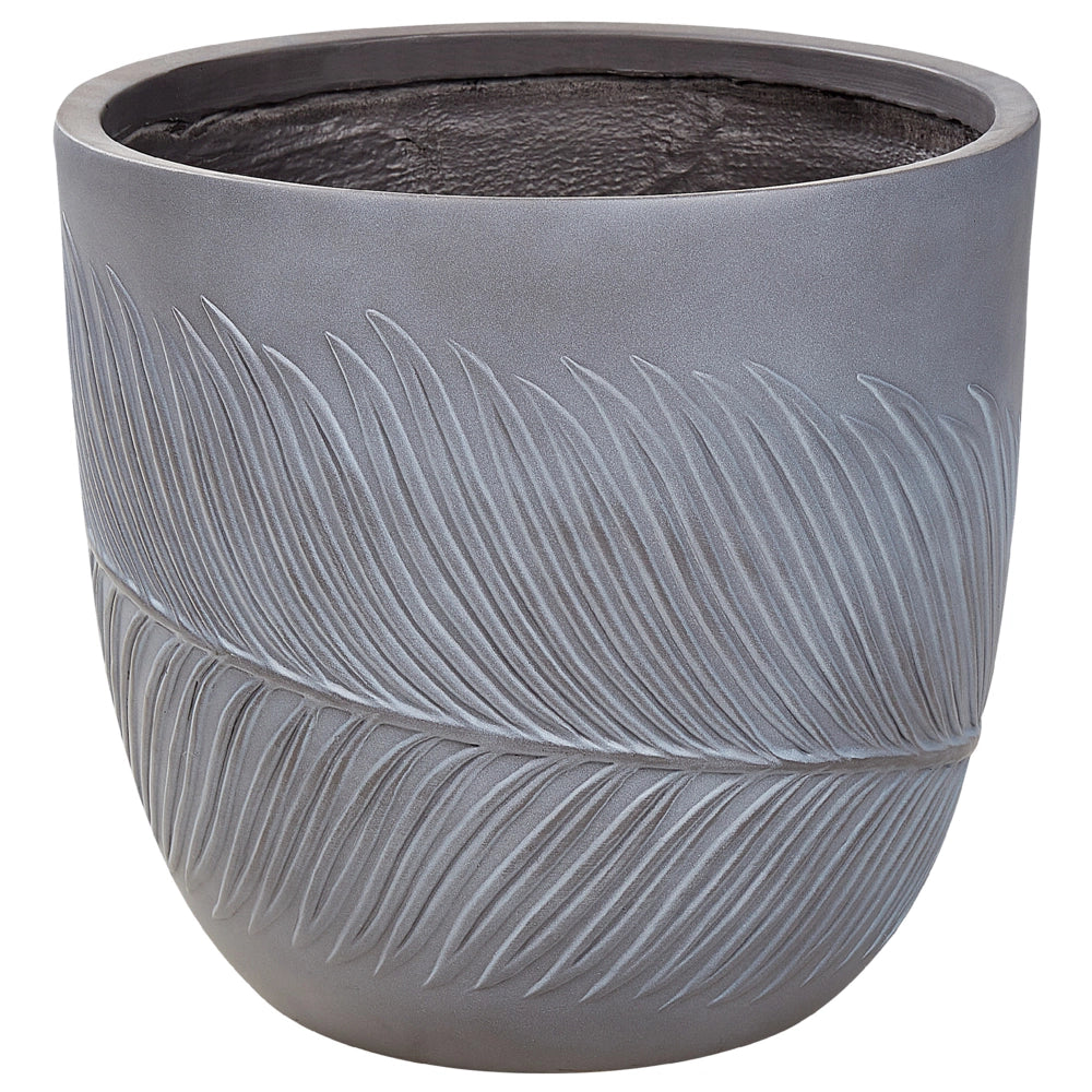 Vaso per piante da esterno in fibra di argilla grigio 42 x 42 x 40 cm Vaso rotondo resistente alle UC Motivo a foglie tradizionale